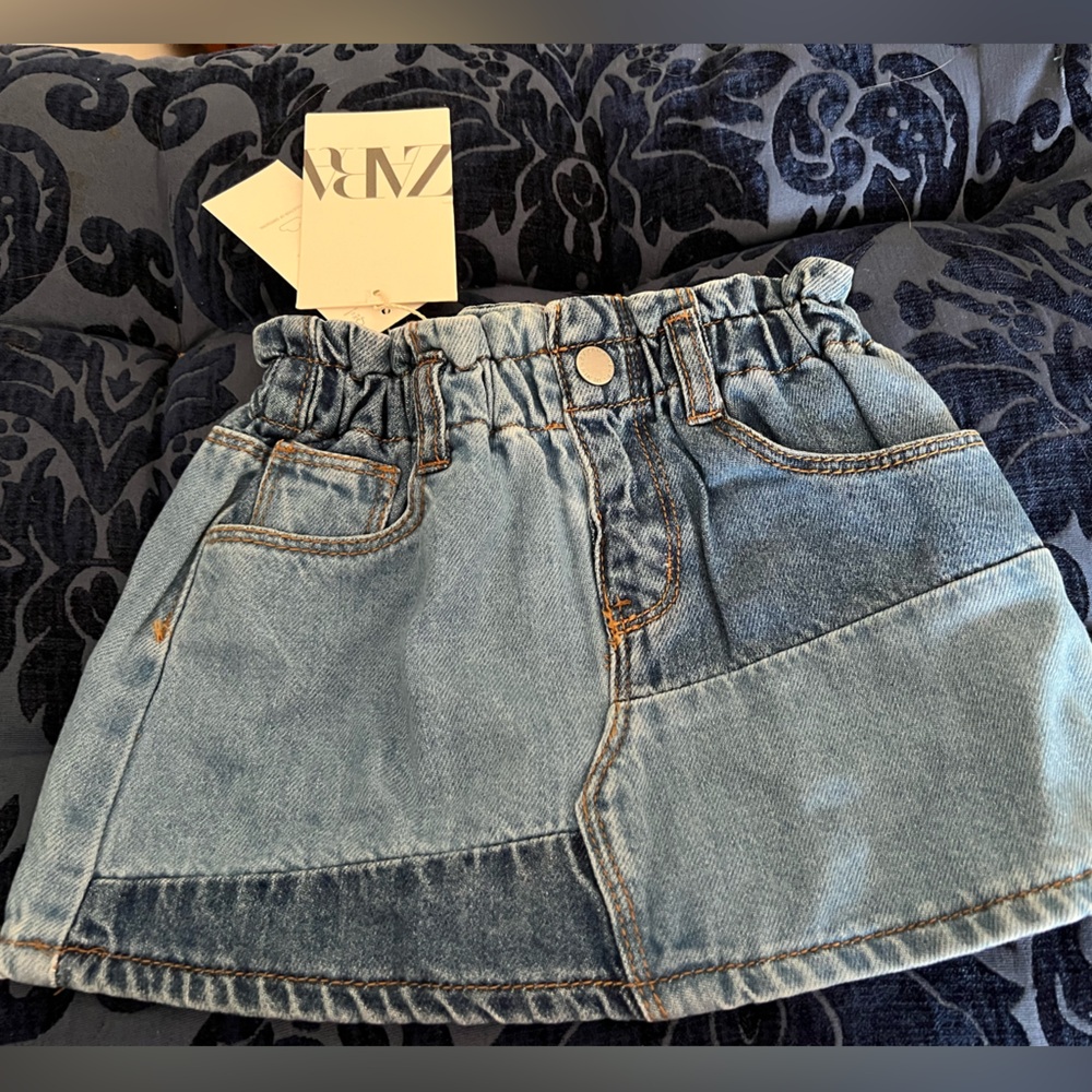 Zara kids Patchwork Blue Denim Skirt NWT
